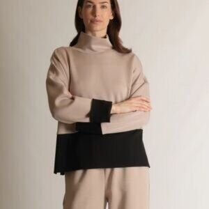 P Cill The Fluer Color Block Top (Taupe & Black)-Oversize Small
